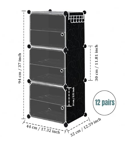 Image of KRISHYAM Plastic Shoe Rack Cabinet | Waterproof & Dustproof Shoe Organizer | 6-Tier Multipurpose Shoe Storage Rack | Space-Saving Shoe Stand for Home, Entryway & Bedroom [Black, 3-Door-6-Shelf]