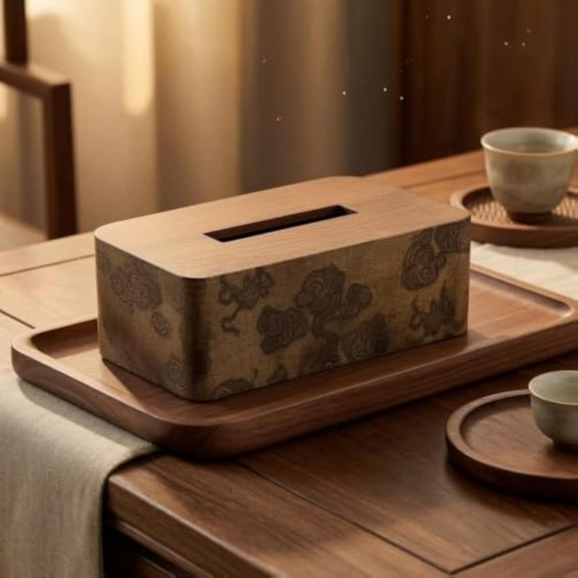 Desktop Sky Pattern Tissue Box, Decorative Wood