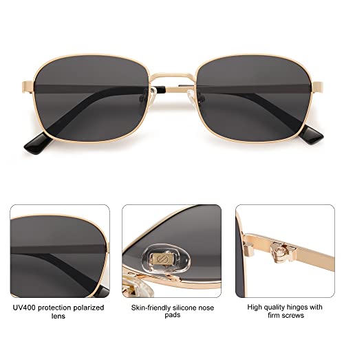 SOJOS Retro Rectangle Polarized Sunglasses for Women and Men,Vintage Narrow Square Womens Shades SJ1177 Gold Grey Lens by SOJOS - Used condition - Image 3