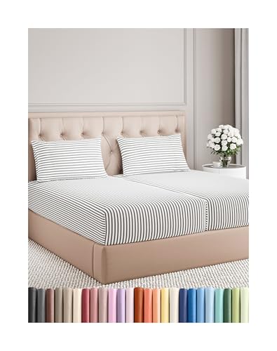 Split King Size 5 Piece Sheet Set - Comfy Breathable & Cooling Bed Sheets Set - Hotel Luxury Bedding for Women, Men, Kids & Teens - Deep Pockets, Easy-Fit, Soft, Wrinkle Free - Oeko-Tex - Grey Stripes -  CGK Unlimited