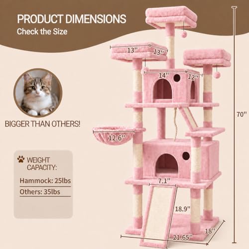Árbol para gato de 70 pulgadas con múltiples niveles y postes rascadores miniatura 6