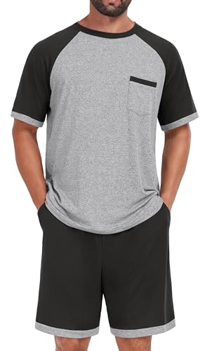 Image of Mens Pajamas Set Lightweight Summer Pjs Sleepwear Soft Comfy Short Sleeve Loungewear With Pocket (S-4X)