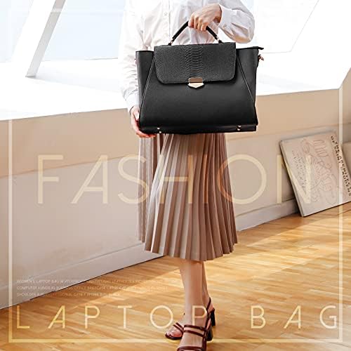 NEWHEY Laptop Bags For Women 15.6 inch Large Ladies Handbags Leather Shoulder Tote Bag Designer Lightweight Briefcase for Office School Work Business Black