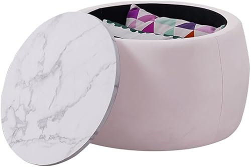 Miniatura 4 de Otomana redonda con almacenamiento, mesa de centro pequeña totalmente montada, mesa decorativa hecha a mano con tapa de madera, otomana de