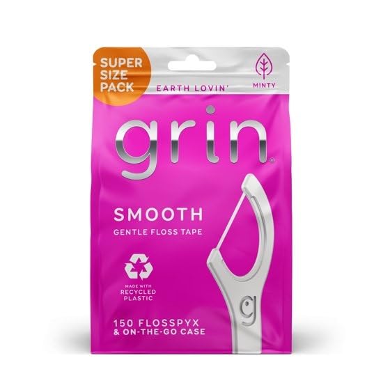 Griin Oral Care Smooth Dental Floss Picks 150 Count Gentle Flossers Minty Flavor Latex-Free Plastic for Adult and
