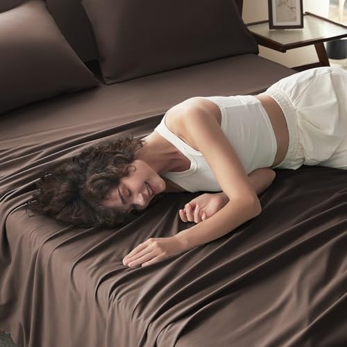 Image of Twin Size 4 Piece Sheet Set - Comfy Breathable & Cooling Bed Sheets Set, Soft and Wrinkle Free, Deep Pockets, Easy & Secure Fit, Hotel Luxury Bedding - Oeko-Tex - Dark Brown