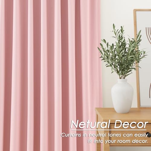 Image of Nanspring Pink 100% Blackout Linen Curtains 84 Inch Length 2 Panels Set for Bedroom Back Tab Modern Farmhouse Decor Black Out Girl Curtain for Living Room Office Thermal Insulated Drapes 52x84
