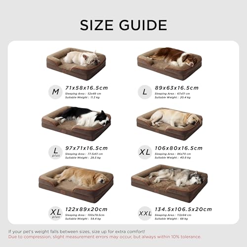 BEDSURE orthopädisches Hundebett Ergonomisches Hundesofa - 132x104 cm Hundecouch mit eierförmiger Kistenschaum für große Hunde, waschbar rutschfest Hundebetten, braun