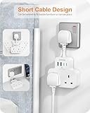 Multi Plug Extension Socket with 4 USB Ports, ANVODE 2 Way Plug Adaptor with Flexible Cable, Short Extension Lead Double Adapter Plug UK for Bedroom, Office, Kitchen. White - Image 6