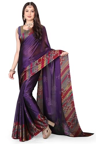 Image of SUPERLAXMI Women's Chiffon Floral Printed Saree with Blouse Piece