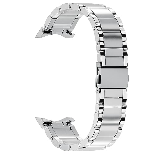 LDFAS Compatible for Samsung Galaxy Watch 6 Classic 47mm 43mm Bands, No Gaps 20mm Stainless Steel Metal Watch Strap Compatible for Samsung Galaxy Watch 6 40mm/44mm Bands,Bright Silver