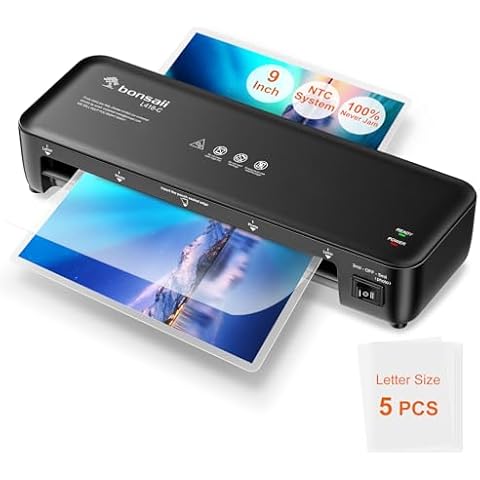 Bonsaii Laminator, 9 Inch Thermal Laminator Machine with Never Jam Technology for Doc/Posters/Photo, Personal Laminating Machine Simple Convenient for Home, Office and School - L418-C Black Cover