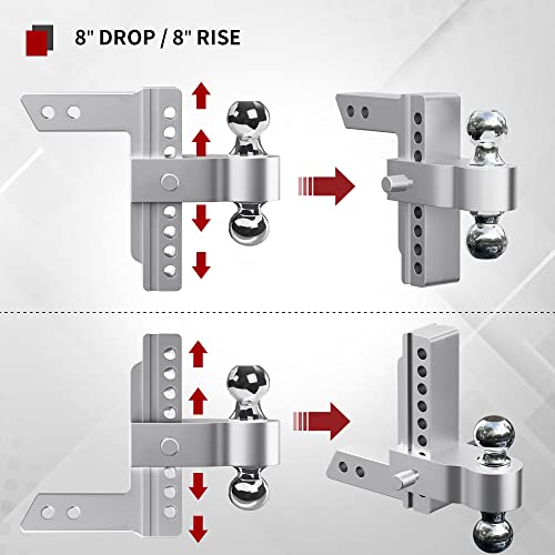 Yitamotor Adjustable Trailer Hitch Ball Mount, Fits 2.5-Inch Receiver, 8-Inch Drop/Rise, 2-Inch And 2-5/16-Inch Combo Stainless Steel Tow Balls With Double Pin Key Locks #TOP5