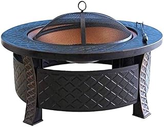 Fire Pits Outdoor Wood Burning Large Bonfire Wood Burning Patio & Backyard Firepit for Outside with Round Spark Screen, Fireplace Poker and Metal Grate with Cover BBQ Cooking for Outside Camping