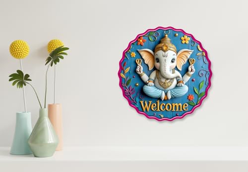 Image of Casa Rica MDF Wooden Wall Art 12x12 Inch | Ganesh Ji Sparkle Laminated Wall Hanging Frame for Living Room, Bedroom, Office & Pooja Room | Modern MDF Home Decor Painting | Wall Hanging Gift Item (GD 002)