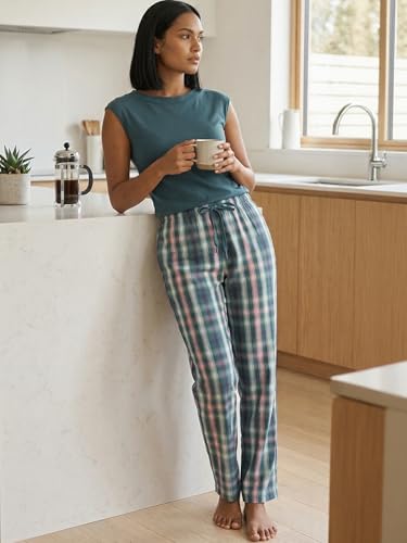 Image of Enamor Mid Rise Full Length Adjustable Drawstring Hangout Pant for Women - Relaxed Fit, Combed Cotton - E4A5