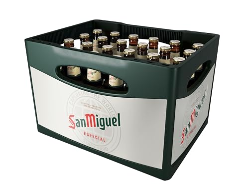 San Miguel Especial Premium Lager Flaschenbier, MEHRWEG (24 x 0.33 l) im Kasten, Internationales Lager Bier, 24er Kiste (Verpackung kann variieren)