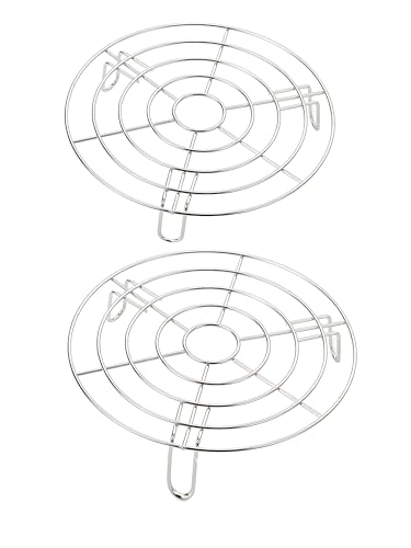 Turbokey Wire Baking Rack for Airfryer/Oven/Sheet Pan Set of 2 Dia 8.7" Round Cooling Cooking Rack 304 Stainless Steel Barbecue Rack/Carbon Baking Net/Grill/Pan Grate(Height 1.8"&2.8",8.7"/22cm)