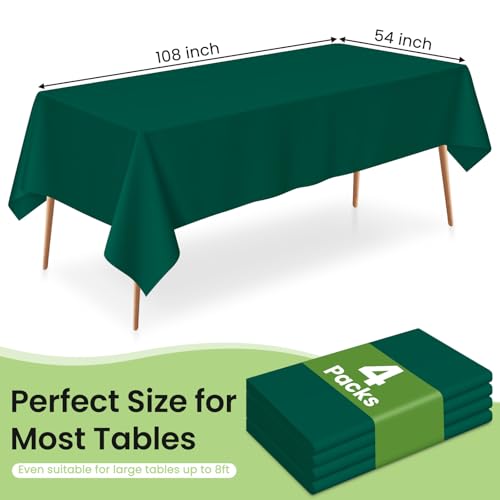 Image of LANLISA 4 Pack Dark Green Tablecloth Plastic, 54 x 108 Inch Rectangle Table Cloth Disposable, Christmas Decorations Tablecloths, Party Plastic Cover