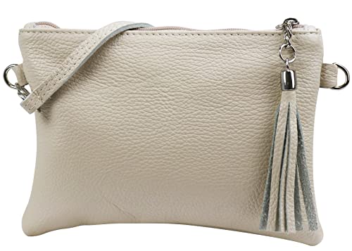 SH Leder - Anny G248 - Sac à bandoulière - En cuir véritable - 22 x 15 cm, beige, Small