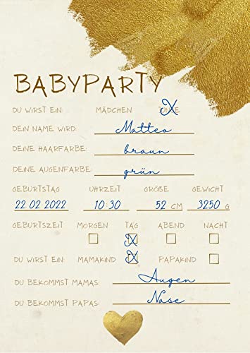 EMI&SAM Babyparty Wunschkarten Karten Junge & Mädchen Wünsche Baby Shower 20 St (Gold) Cover
