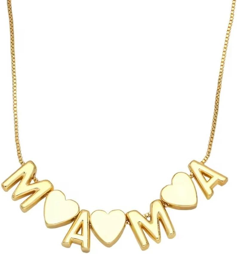 Gold Plated Pendant Mom Necklace Dainty MAMA LOVE Heart Charm Necklace Mother's Day Birthday Jewelry Gifts