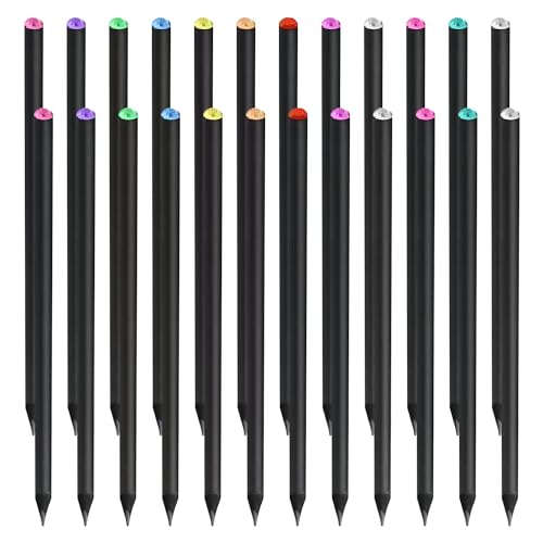 MEISH Matita HB con diamanti, in legno nero, per bambini, per scrivere e disegnare, matite rotonde per scuola, casa, ufficio (24)