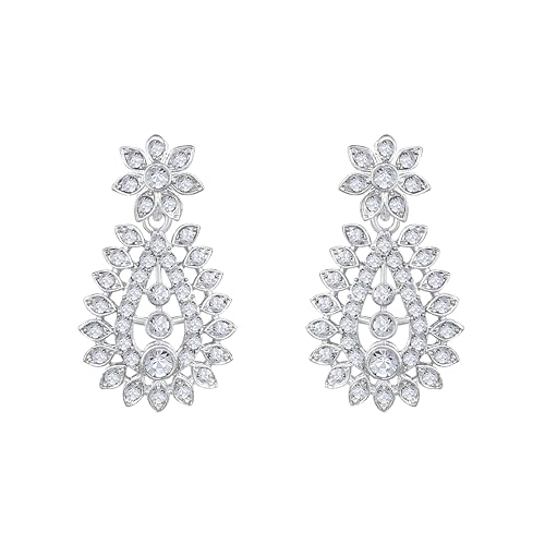 Image of Atasi International Silver Plated White Crystals American Diamonds Stylish Necklace Set with Earrings and Maang Tikka for Women and Girls | Stylish Jewellery for Party, Wedding and Festive Occasions (R6152)