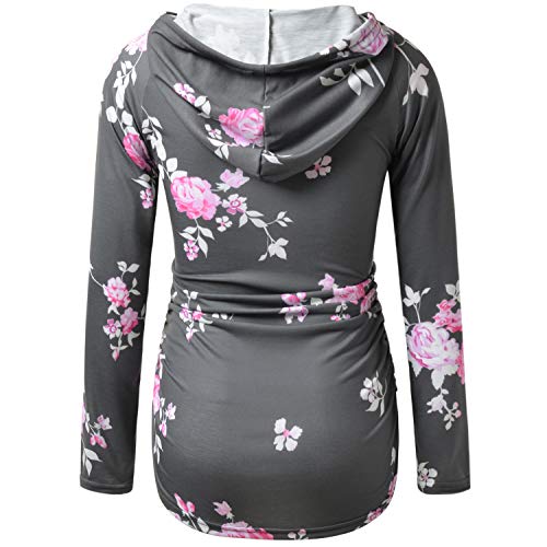 Bhome Floral Maternity Hoodie Long Sleeves Shirt Casual Top Basic Tee Layering Sweatshirt Grey With Pink Flowers M #TOP1