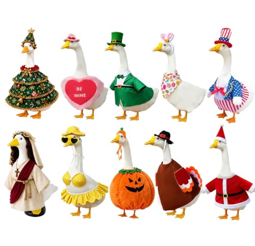 10 Set Porch Goose Outfits for 23" Lawn Goose Statue,All Seasons Goose Clothes Bundle with Valentine St Patrick Easter Spring Floral Raincoat Summer Patriotic Halloween Thanksgiving Christmas Costumes