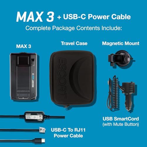 Image of Bundle of Escort MAX 3 Laser Radar Detector + Escort USB-C to RJ11 Radar Power Cord