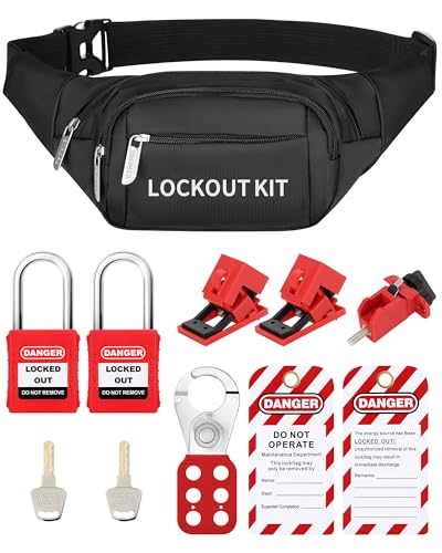 HOLULO Candado Seguridad, Kit de Bloqueo y Etiquetado, Incluso 2 Etiqueta de bloqueo, 1 cerrojo de bloqueo, 3 bloqueo del interruptor, 2 candado de seguridad, 1 bolsa de bolsillo