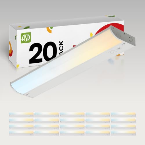Image of ASD LED Under Cabinet Lighting, 18 inch 8W 715 LM, Dimmable Hardwired Under Cabinet Lights for Kitchen, 3000K Soft /4000K Cool /5000K Daylight, Under Counter Light Fixtures, ETL, White, 20 Pack