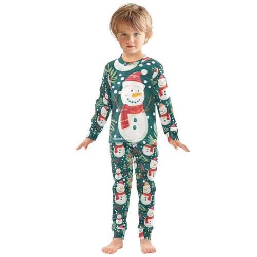 Fustylead Xmas Snowman and Holly Berry Decoration Cotton Pajamas, Snug Fit Long Sleeve Soft Sleepwear Pjs3