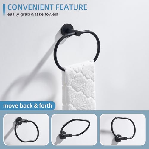 Image of Angle Simple Bathroom Hand Towel Holder, SUS 304 Stainless Steel Swivel Hand Towel Ring Rack for Wall, Matte Black