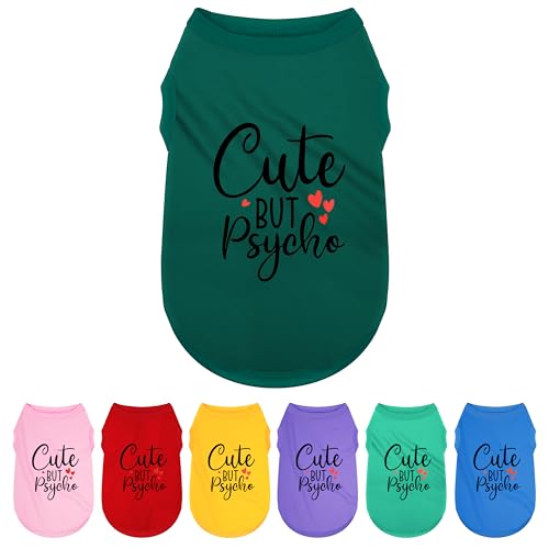 Expressive Polyester Dog Shirt Vest: Soft and Lightweight Puppy Shirt for Small and Medium Dogs, Featuring the Playful 'Cute but Psycho' Slogan Print Shirts Tank Top Dark Green 3XL