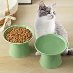6.2 Inch Extra Wide Elevated Ceramic Cat Bowls, Food and Water Bowl Set for Elder Big Cats Small Dogs, Raised Design for Pet Easy Eating, Protect Cat's Spine Set of 2(Light Green) - Image 5