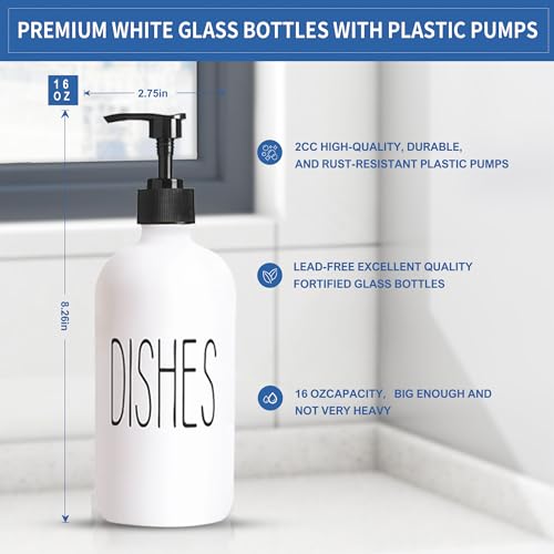 Image of COHOSEGE 16 Oz Glass Soap Dispenser Set 2 Pack for Kitchen Sink,Contains Hand and Dish Soap Dispenser,White Kitchen Utensils