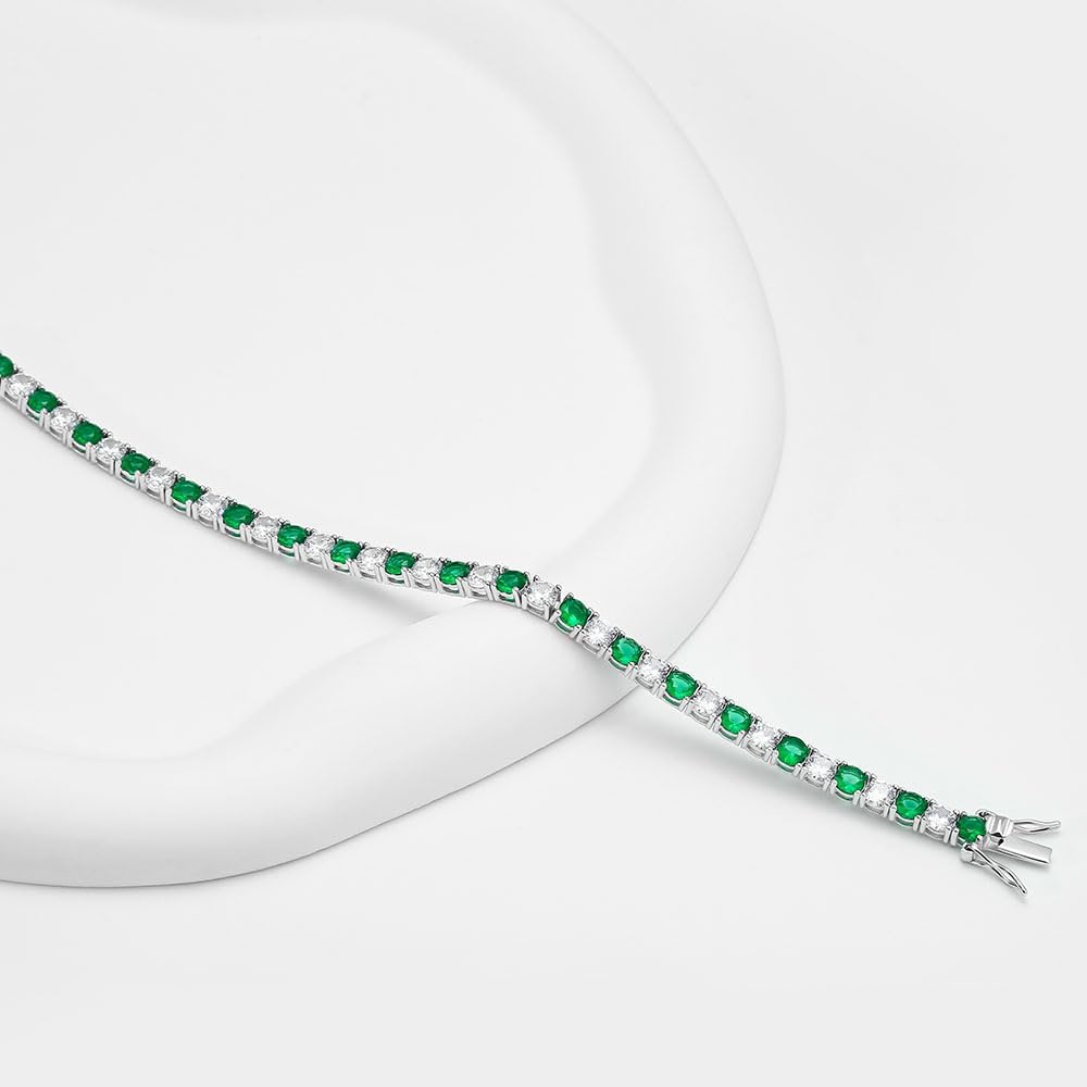 Kose 925 Sterling Silver Bracelets for Women and Men | 4mm Sapphire Ruby Emerald Cubiz Zirconia Classic Tennis Bracelet | Size 6.5-8 inches - Image 5