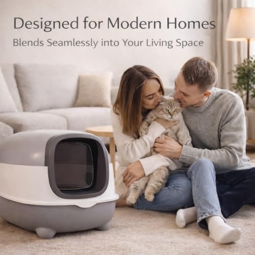 Arenero cerrado grande para gato con tapa y accesorios miniatura 6