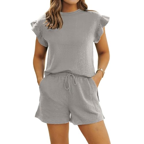 Ensemble deux pièces short et t-shirt ruché décontracté pour femme