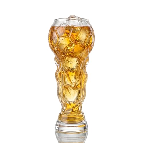 Football 2026 Trophy Beer Glass Clear 430ml Sculpted Crystal-Style Glassware Large Beer Mug Match Day Bar Watch Party & Gift for Father Men Soccer Fans