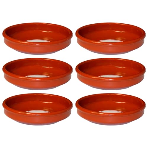 Tradineur - Pack de 6 Cazuelas Redonda de Barro - Apta para vitro y Horno - Ideal para guisos y asados caseros - Ø 18 cm