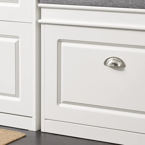 Banc à chaussures avec rangement abattant et coussin d'assise blanc