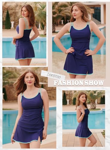 Image of Dokotoo Tankini Swimsuits for Women 2026 Two Piece Bathing Suits Tummy Control Ruched Swim Suits with Skirt