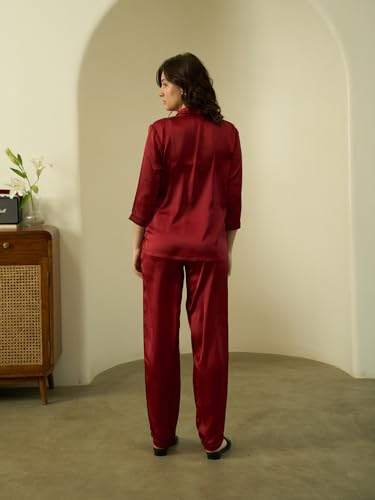Image of STORIES OF BANNO'S SWAGGER Women Satin Solid Night Suit Set | Premium Soft Satin Nightwear Pajama Set | Stylish Comfortable Sleepwear for Ladies | Elegant Lounge Wear Night Dress
