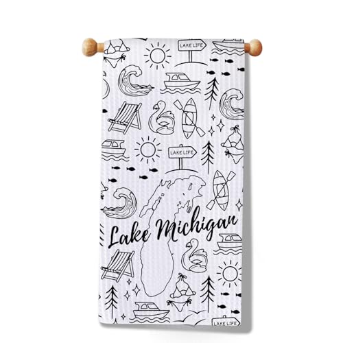 WSNANG Lake Michigan Towel Great Lakes Themed Towel Michigan Gift Lake Life for Lake Michigan Travel Souvenirs (Lake Towel)