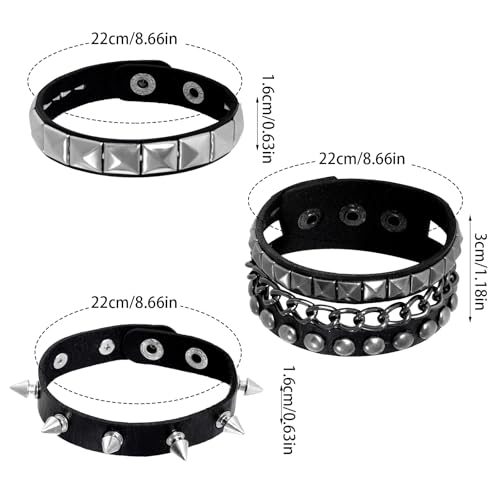 3 Pcs Halloween Leather Punk Bracelet Punk Rock Leather Bracelets for Women 80s Goth Rock Wristband Cuff Adjustable Wrap Wrist Cuffs4