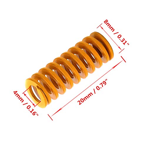 Adiyer 10Pcs 8Mm Od 20Mm Long Yellow Light Load Compression Mould Die Springs For 3D Printer Ender 3/Ender 3 Pro/Ender 3 V2 Stock Bed Leveling #TOP1