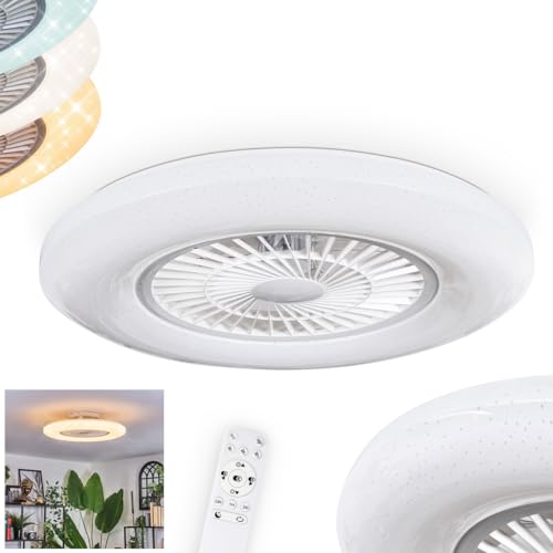 Ventilador de techo LED HOFSTEIN Benesal, ventilador de metal/plástico en blanco, regulable/controlable con mando a distancia, redonda de Ø 59 cm, 1 x LED de 45 vatios, 2100 lúmenes, 2700-6500 Kelvin